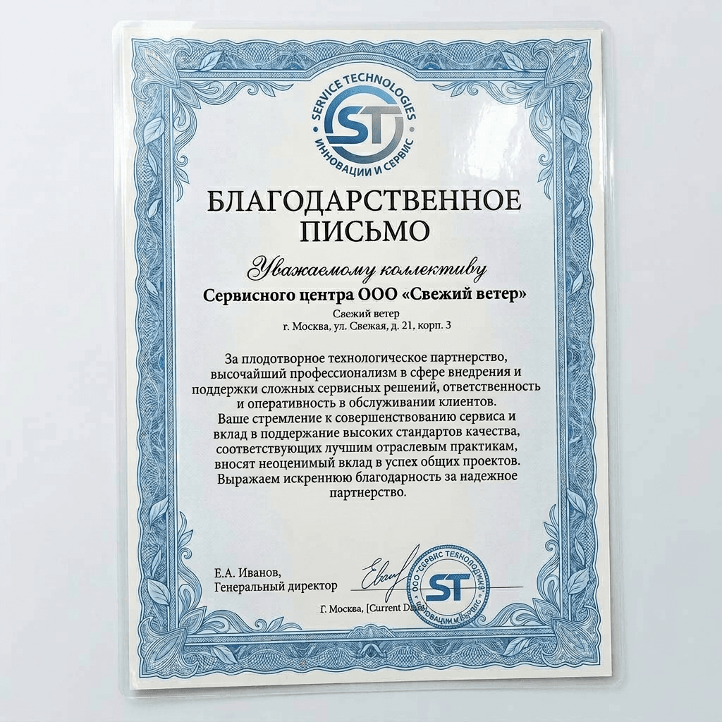 Благодарность от Panasonic Technologies